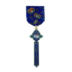 A blue medal with a cross on it.