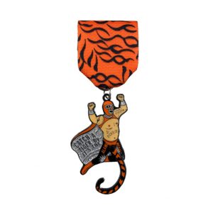 A medal with a tiger on it